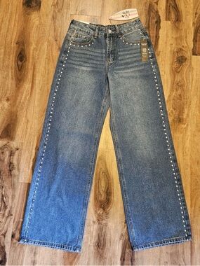Cali1850 Wide Leg Studded Blue Women’s Jeans